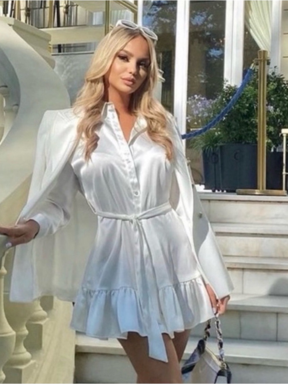Zara White Ruffle-Hem Shirt Mini Dress - Picture 3 of 12